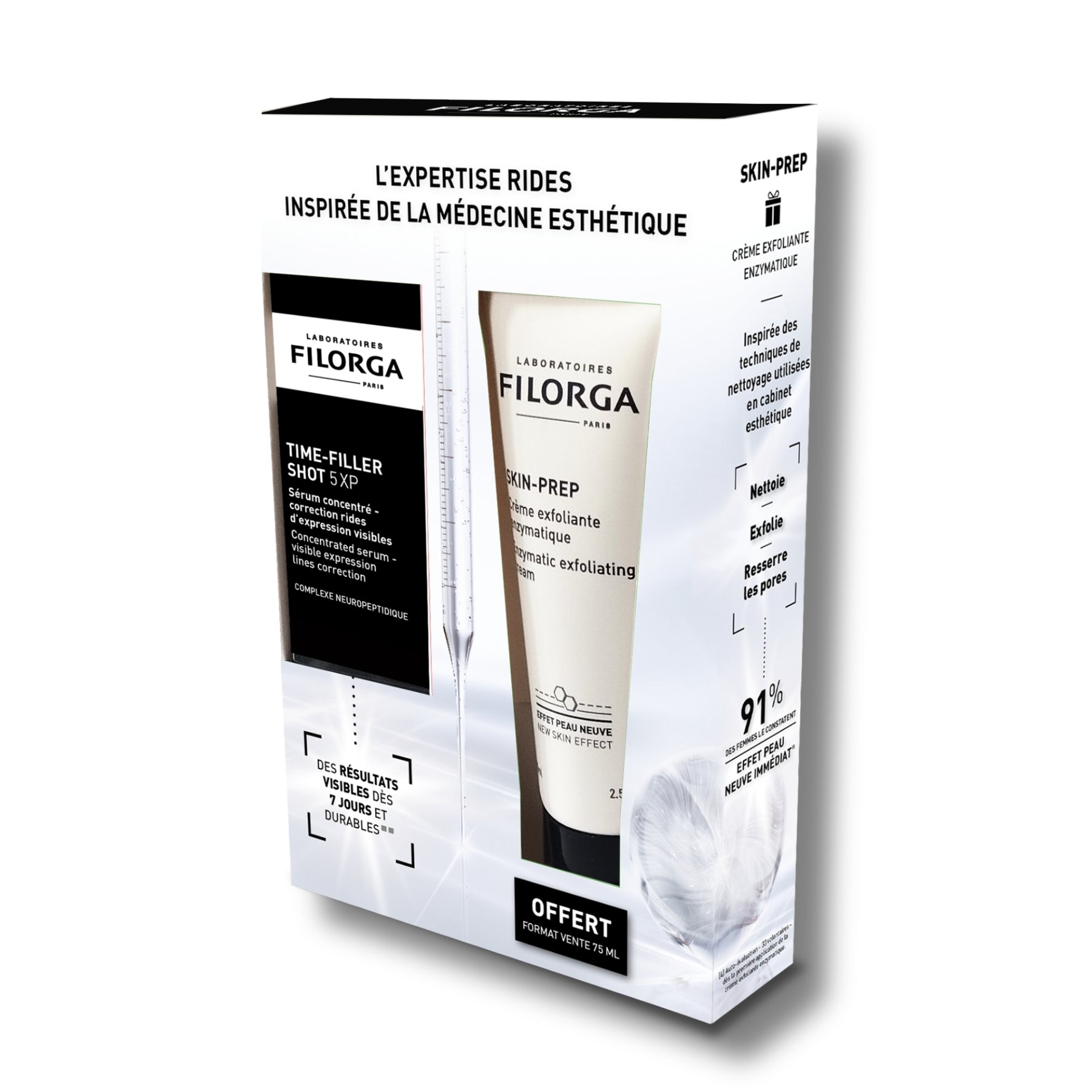 COFFRET TIME-FILLER SHOT 5XP + SKIN-PREP CRÈME EXFOLIANTE